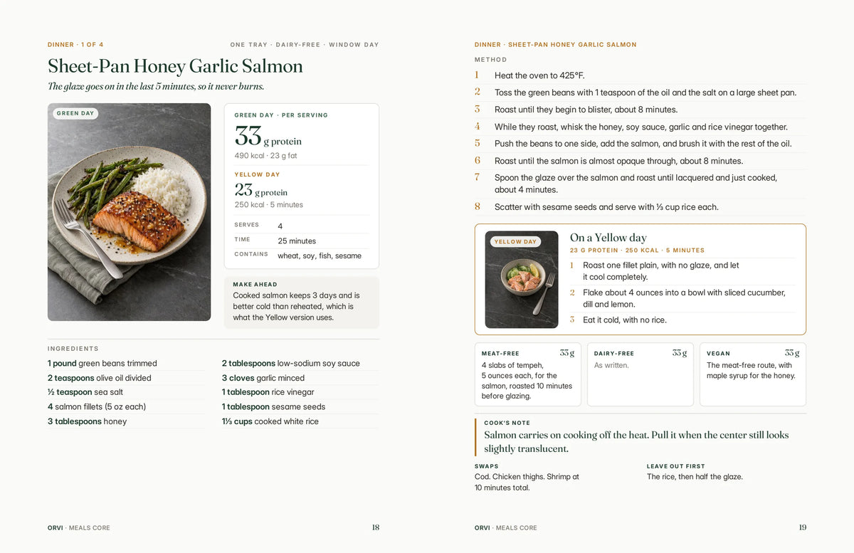 The Honey Garlic Salmon, in its Green and Yellow versions